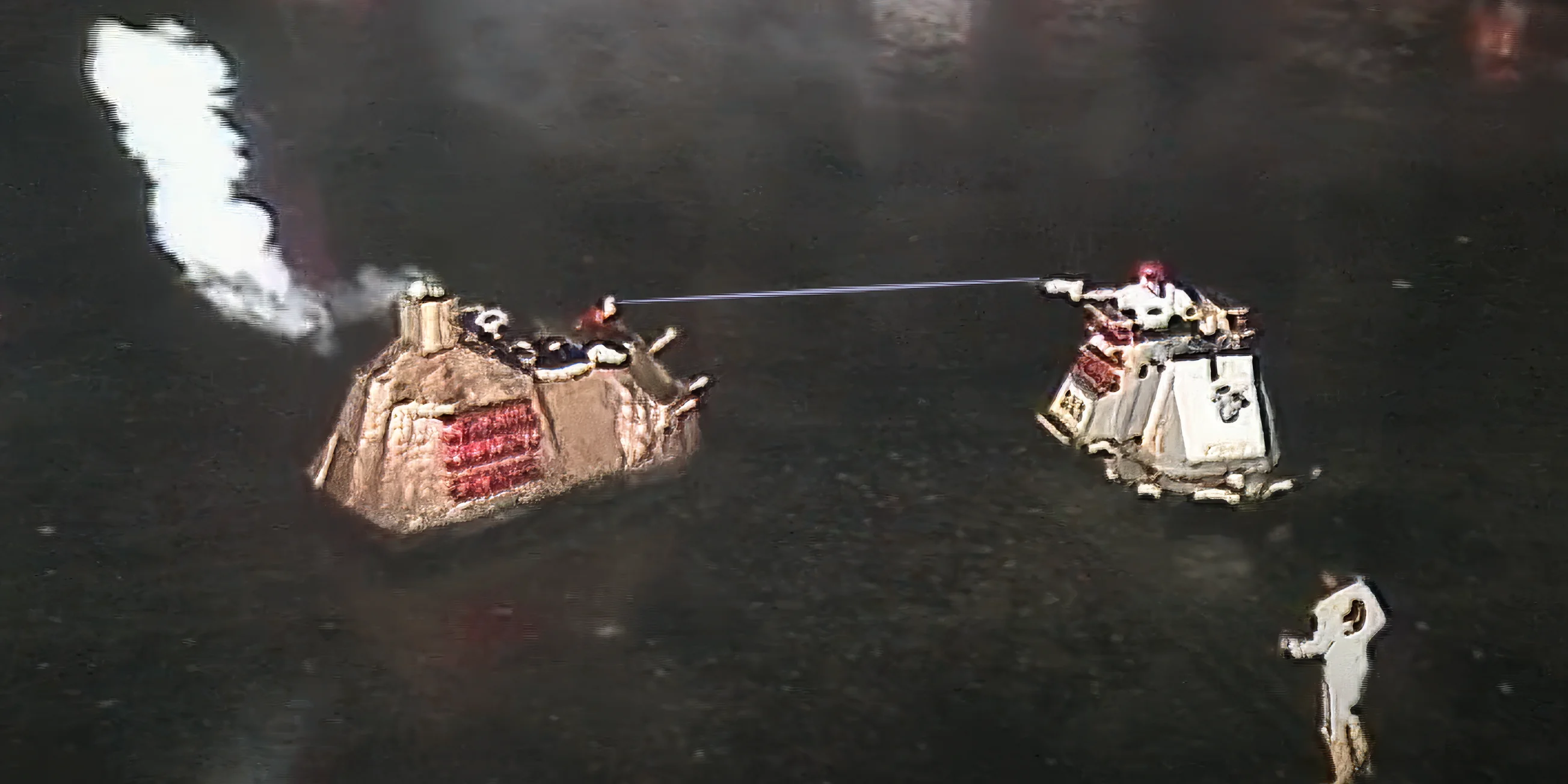 A contestant in a Show Down cart shoots his laser at the sensor on Takeshi's gold cart creating an expolsion from the back of the vehicle - Takeshi's Castle Winners